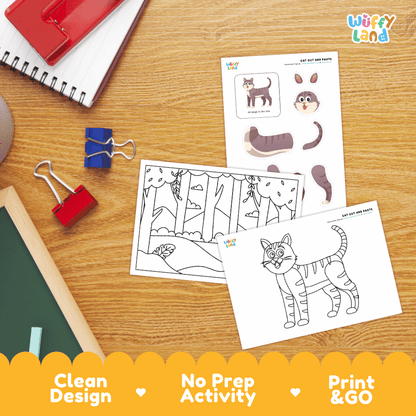 Cat Cut and Paste Craft and Coloring Pages Activity Worksheets