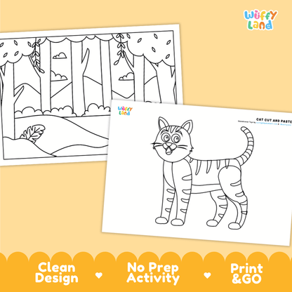 Cat Cut and Paste Craft and Coloring Pages Activity Worksheets