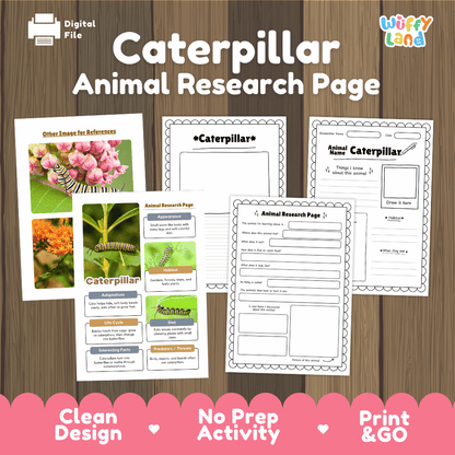 Caterpillar Animal Research Page Worksheets