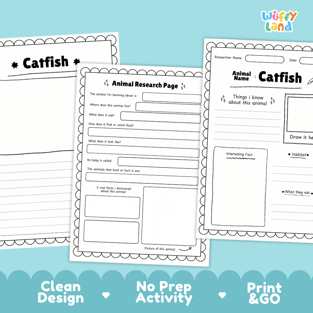 Catfish Animal Research Page and Worksheets