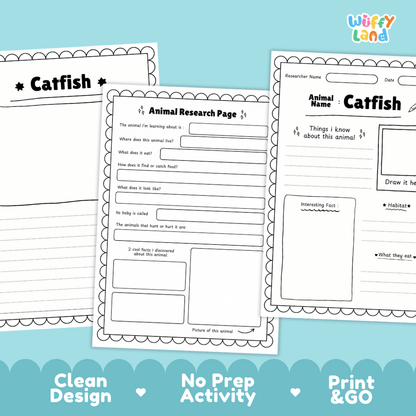 Catfish Animal Research Page and Worksheets