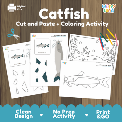 Catfish Cut and Paste Craft and Coloring Activity Worksheets