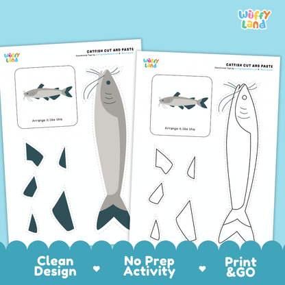 Catfish Cut and Paste Craft and Coloring Activity Worksheets