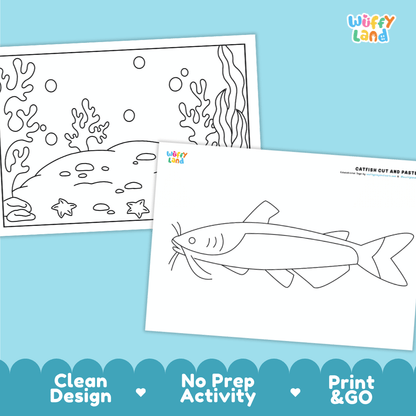 Catfish Cut and Paste Craft and Coloring Activity Worksheets