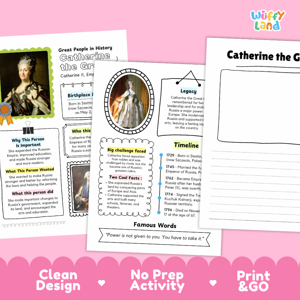 Catherine the Great Famous People Research Page Worksheets