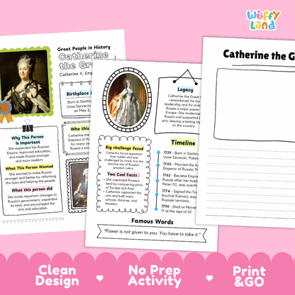 Catherine the Great Famous People Research Page Worksheets