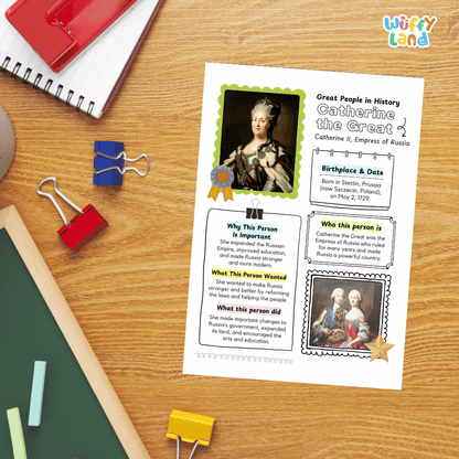 Catherine the Great Famous People Research Page Worksheets