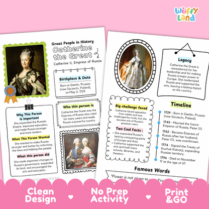 Catherine the Great Famous People Research Page Worksheets