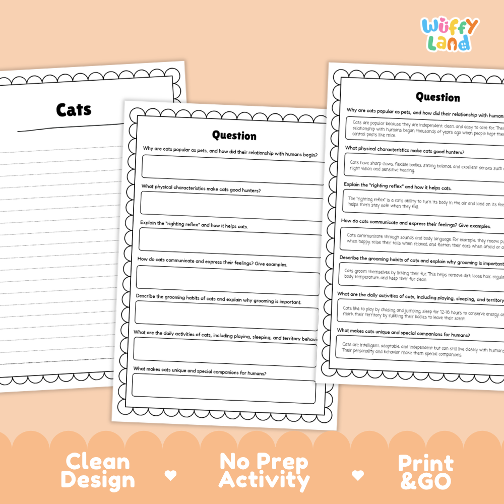 Cats Reading Passage and Comprehension Questions Worksheets