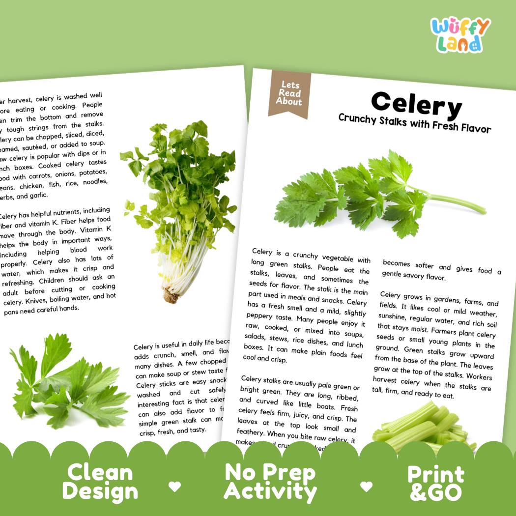 Teacher answer key page showing complete question solutions for celery reading comprehension practice