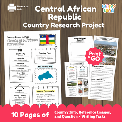 Central African Republic Country Research Project Printable Worksheets and Activities