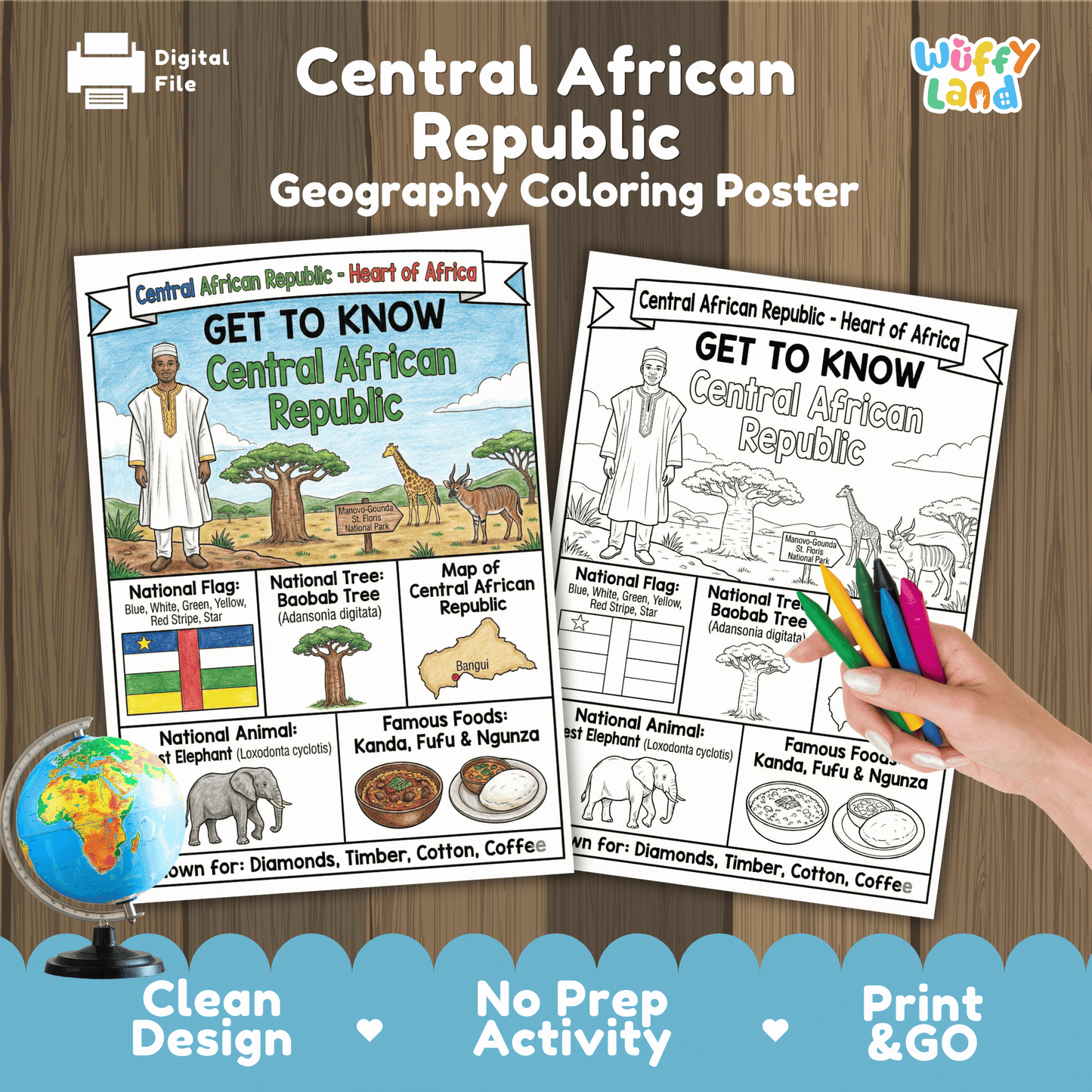 Central African Republic Country Study Geography Coloring Page Worksheet Activity