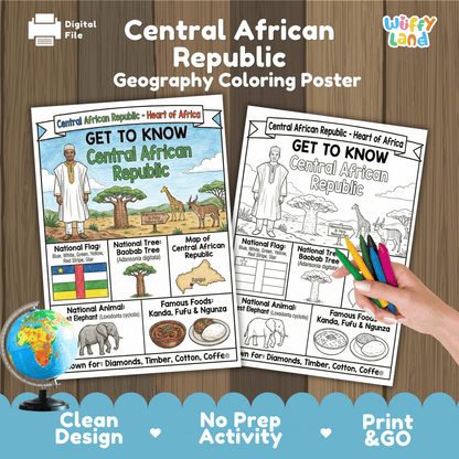 Central African Republic Country Study Geography Coloring Page Worksheet Activity