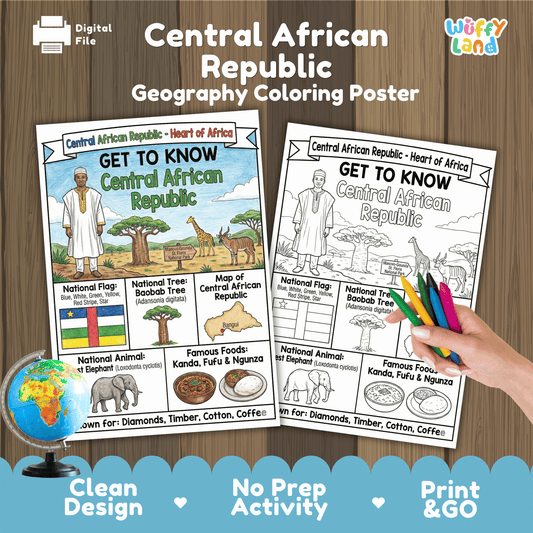 Central African Republic Country Study Geography Coloring Page Worksheet Activity