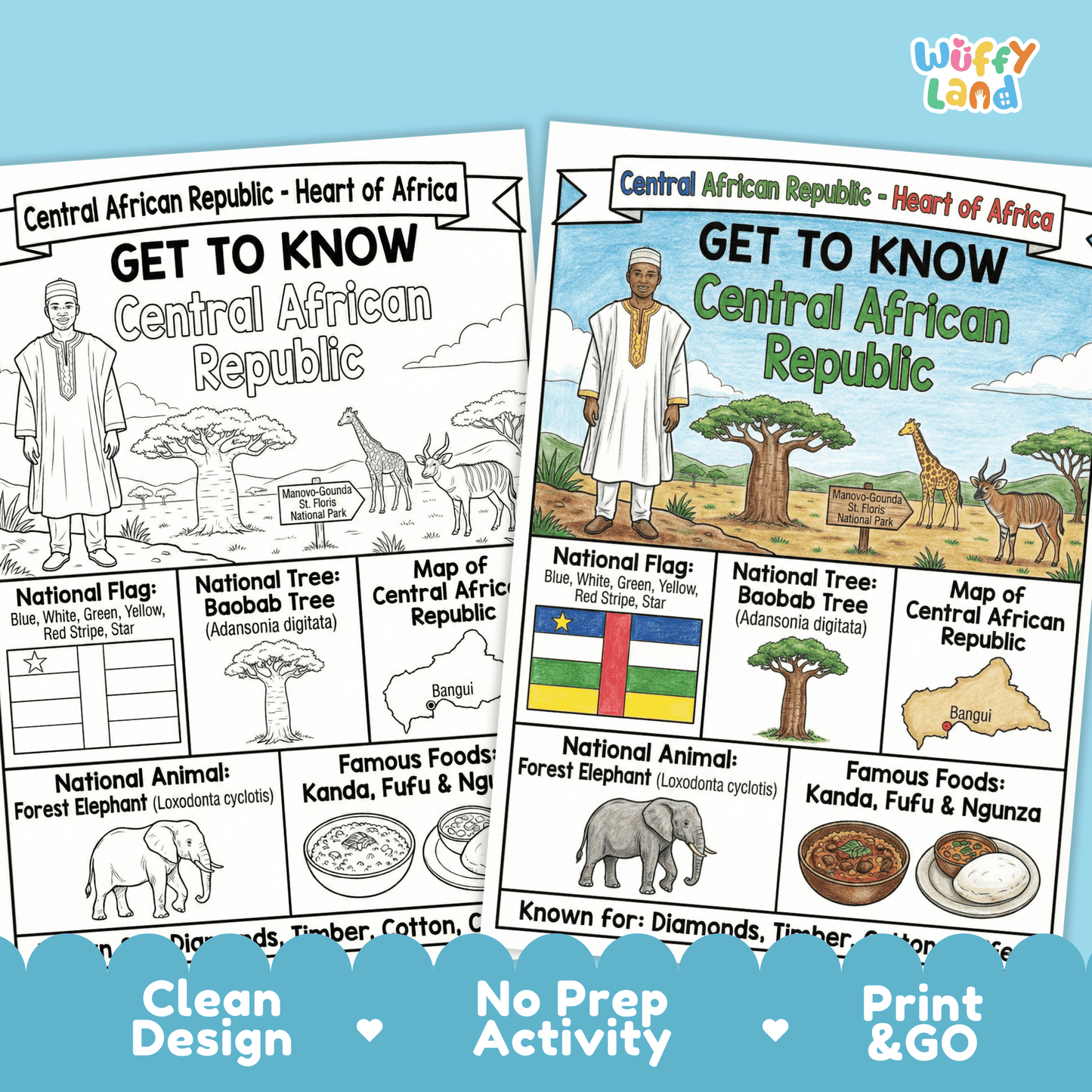 Central African Republic Country Study Geography Coloring Page Worksheet Activity