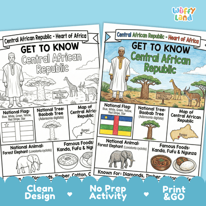 Central African Republic Country Study Geography Coloring Page Worksheet Activity