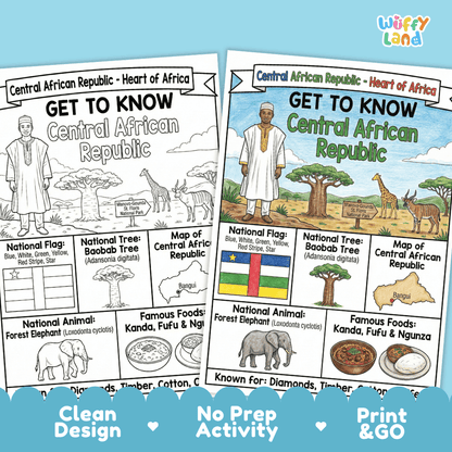 Central African Republic Geography Coloring Poster and Activity Worksheet