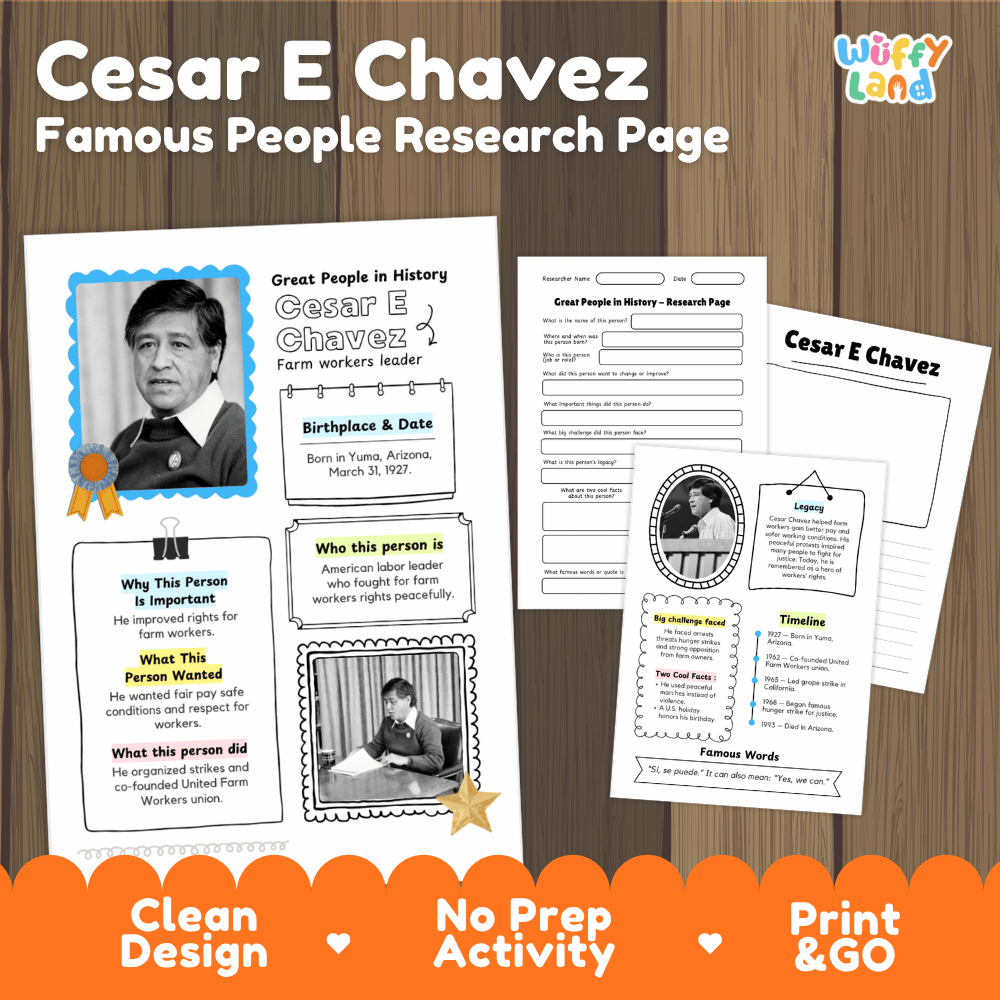 Cesar E Chavez Famous People Research Page Worksheets