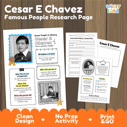 Cesar E Chavez Famous People Research Page Worksheets