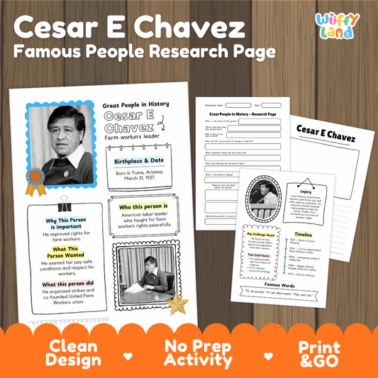 Cesar E Chavez Famous People Research Page Worksheets
