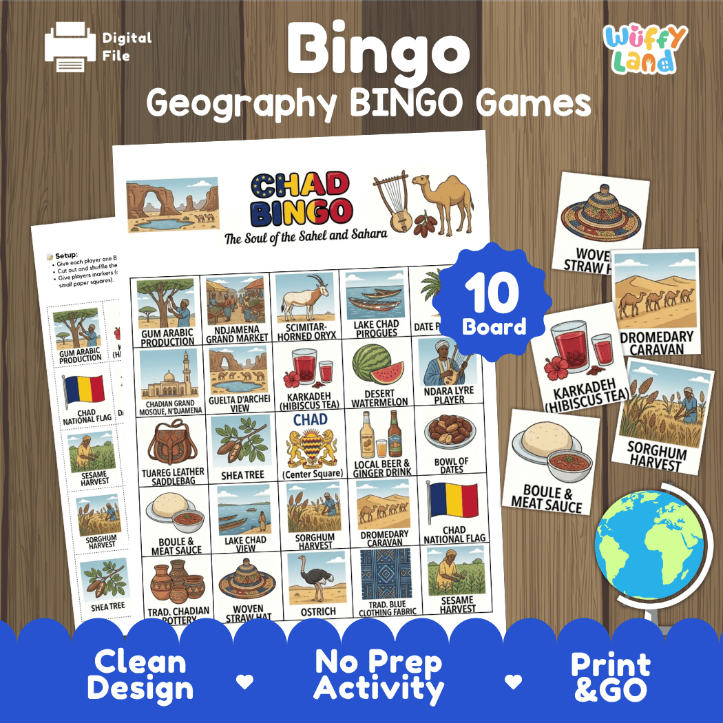 Chad Geography BINGO Games Printable Country Study Activity Cards