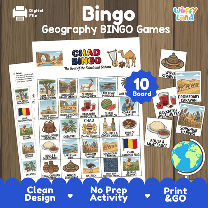 Chad Geography BINGO Games Printable Country Study Activity Cards