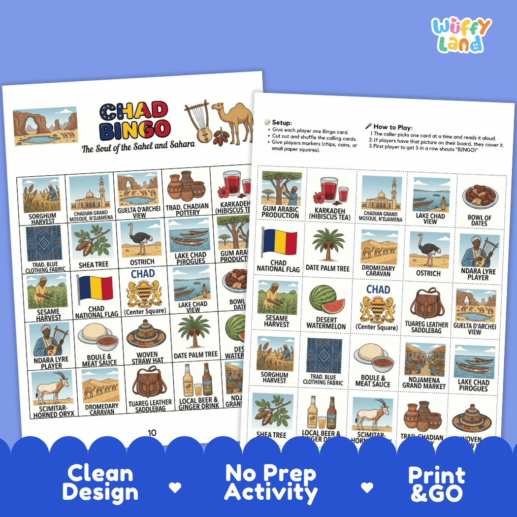 Chad Geography BINGO Games Printable Country Study Activity Cards