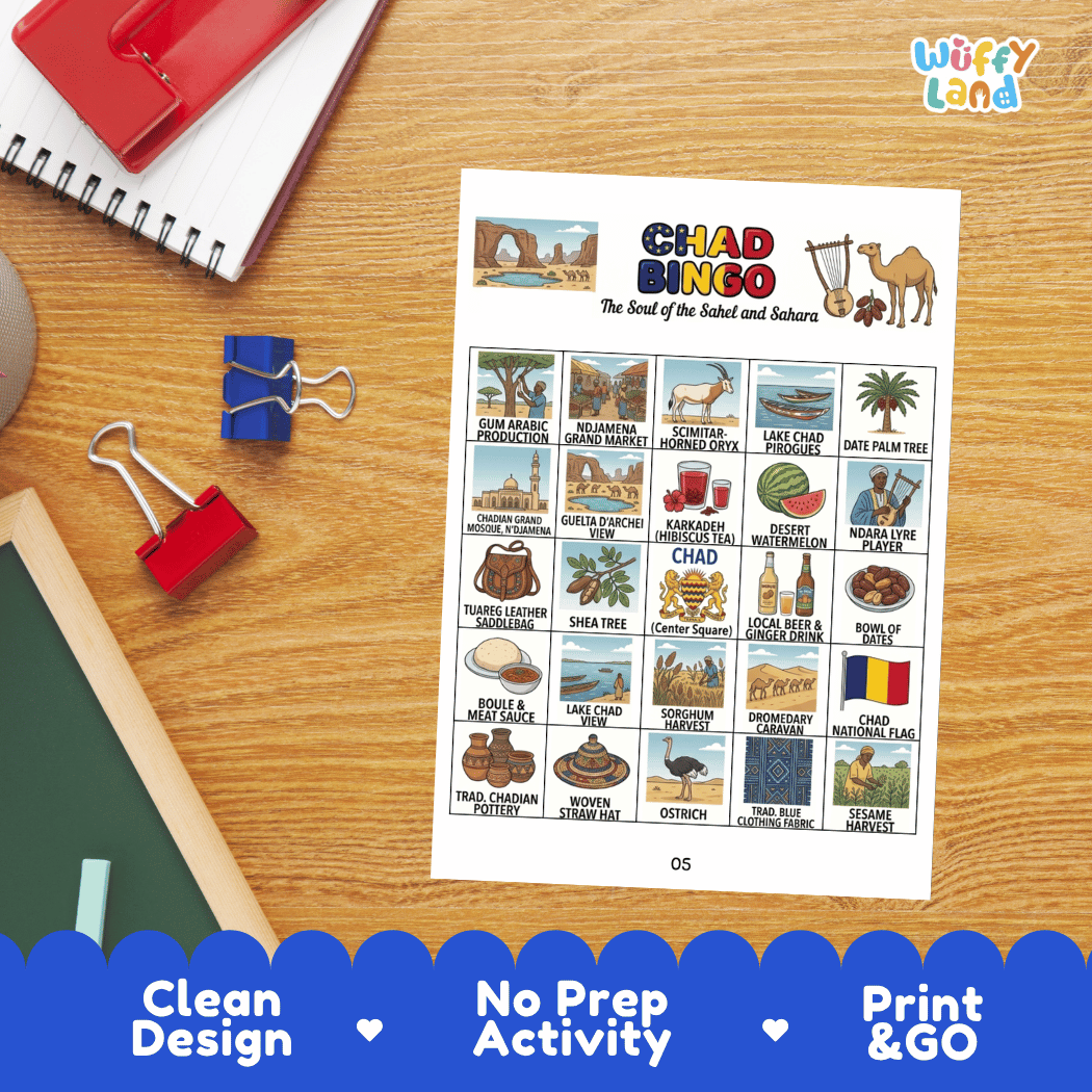 Chad Geography BINGO Games Printable Country Study Activity Cards