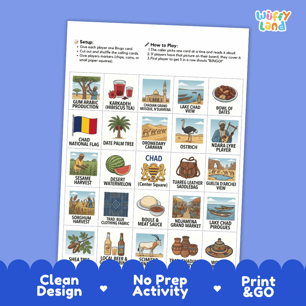 Chad Geography BINGO Games Printable Country Study Activity Cards