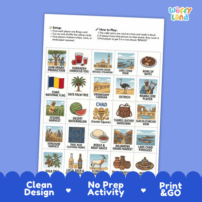 Chad Geography BINGO Games Printable Country Study Activity Cards