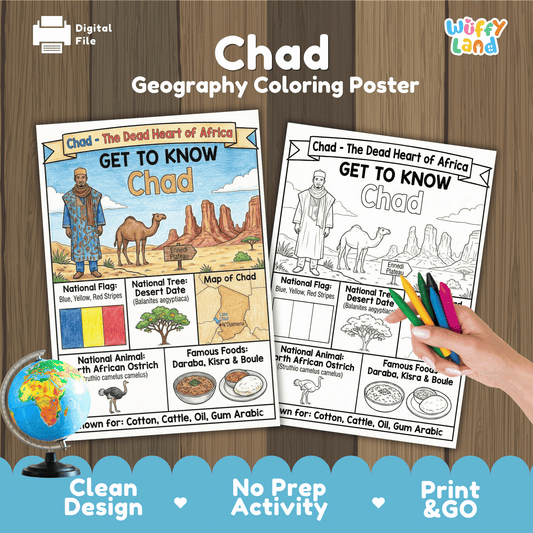 Chad Country Study Geography Coloring Page Worksheet Activity | Africa