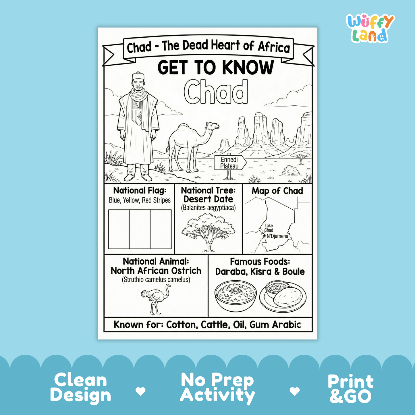 Chad Country Study Geography Coloring Page Worksheet Activity | Africa