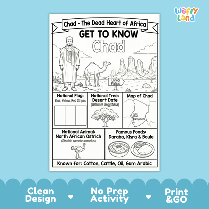 Chad Country Study Geography Coloring Page Worksheet Activity | Africa