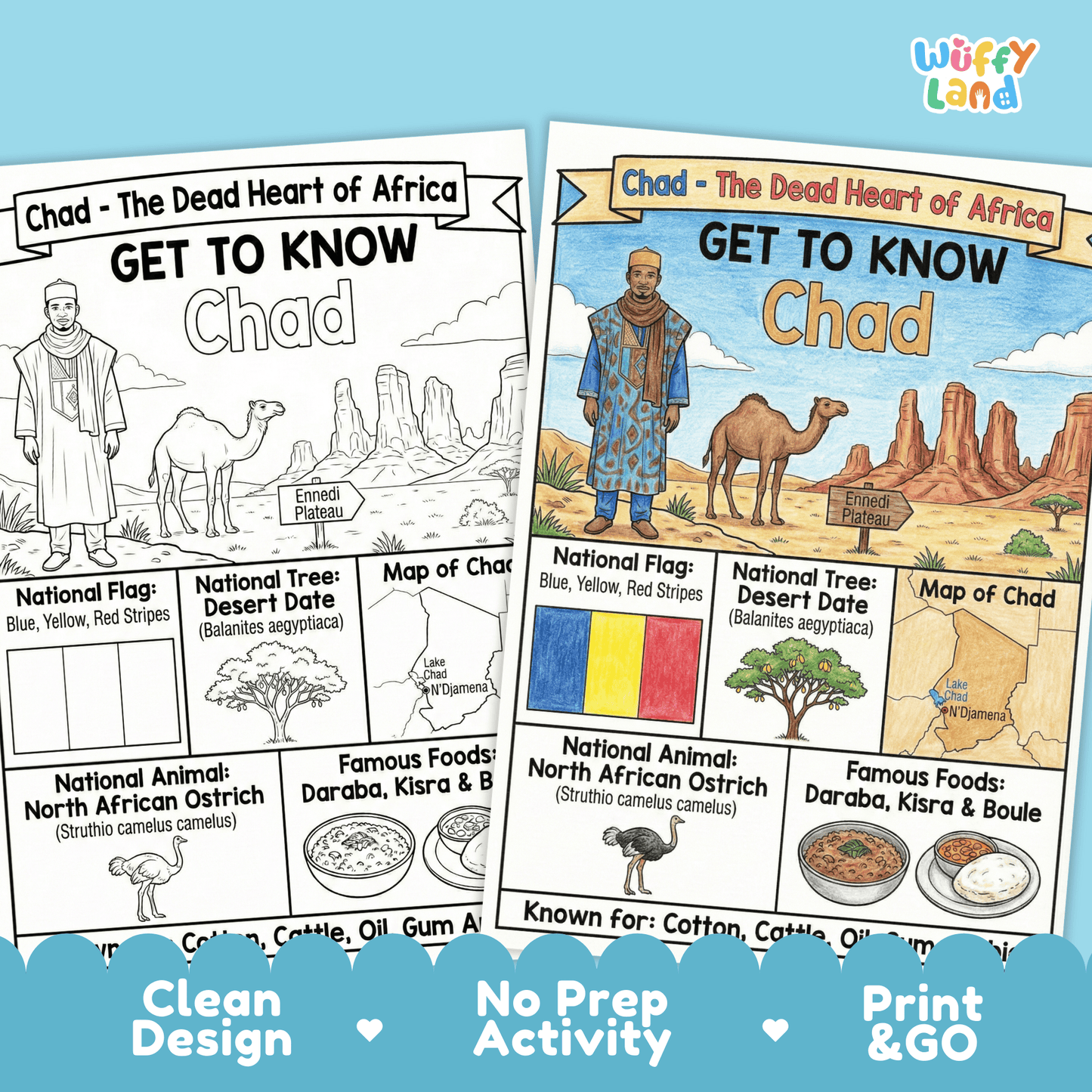 Chad Country Study Geography Coloring Page Worksheet Activity | Africa