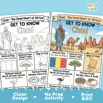 Chad Country Study Geography Coloring Page Worksheet Activity | Africa