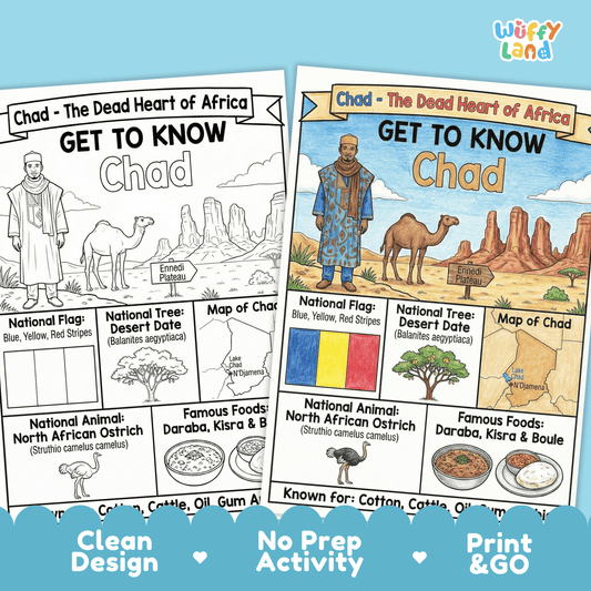 Chad Country Study Geography Coloring Page Worksheet Activity | Africa