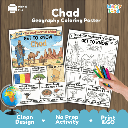Chad Geography Coloring Poster and Activity Worksheet
