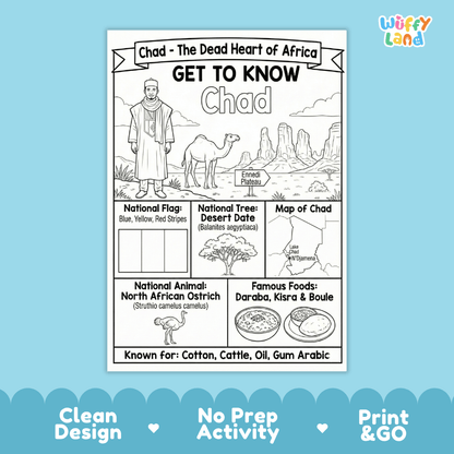 Chad Geography Coloring Poster and Activity Worksheet