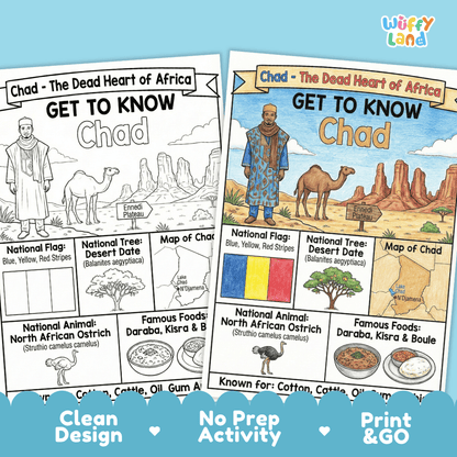 Chad Geography Coloring Poster and Activity Worksheet