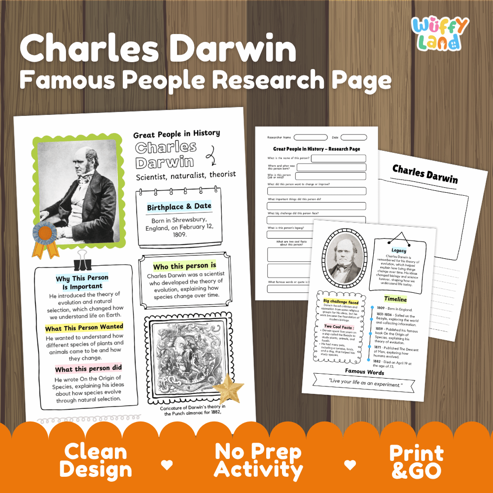 Charles Darwin Famous People Research Page Worksheets