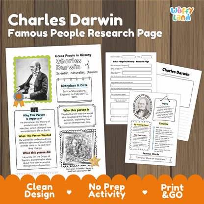 Charles Darwin Famous People Research Page Worksheets