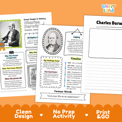 Charles Darwin Famous People Research Page Worksheets
