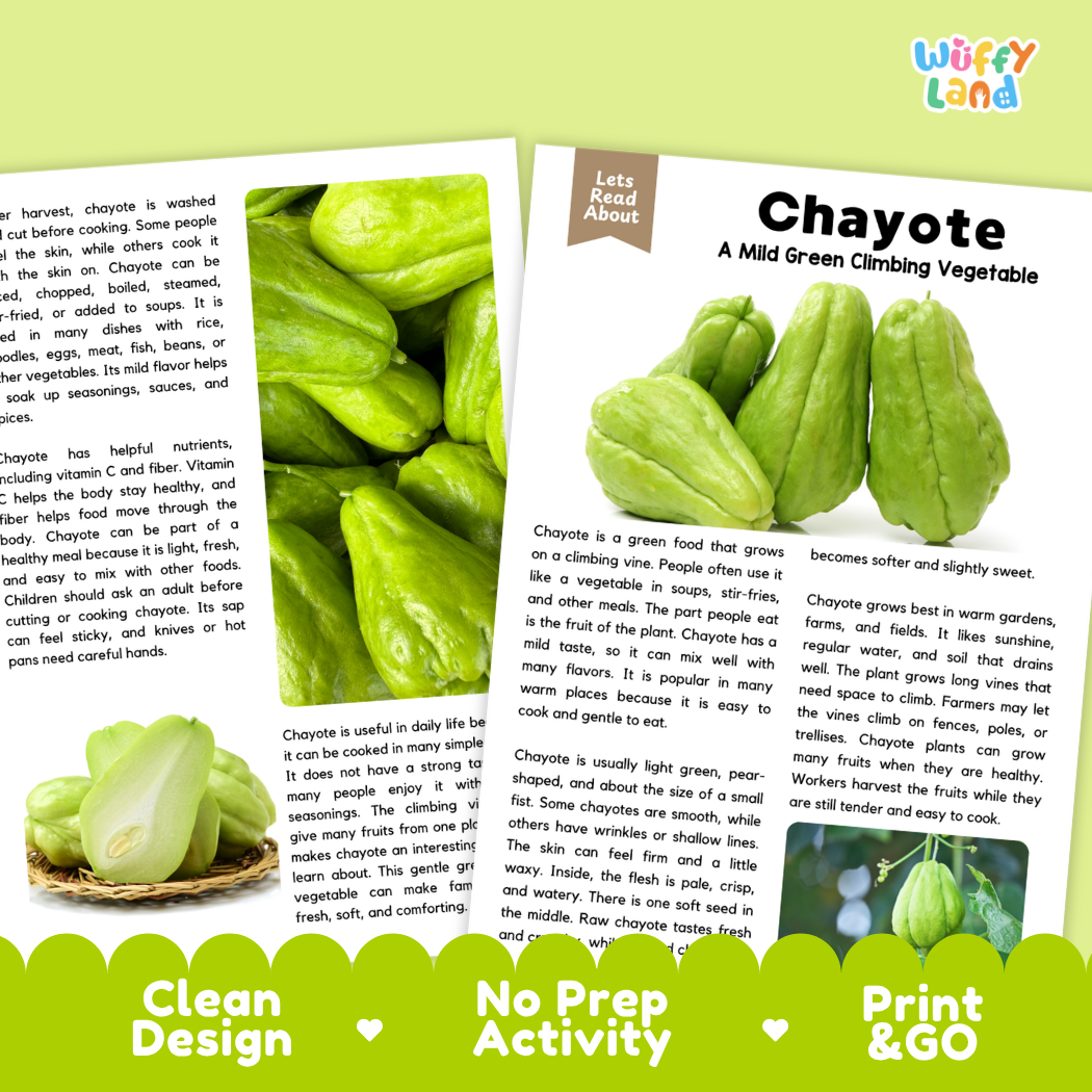 Teacher answer key page showing complete question solutions for chayote reading comprehension practice
