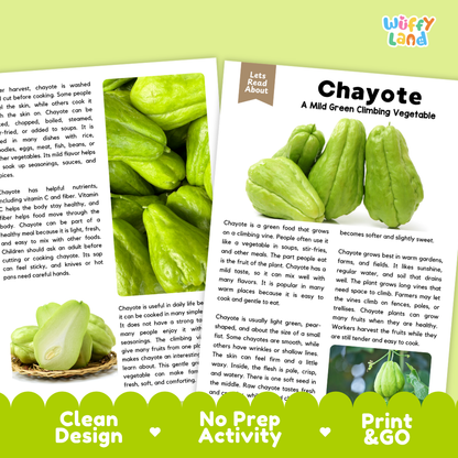 Teacher answer key page showing complete question solutions for chayote reading comprehension practice