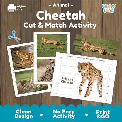 Cheetah Cut and Match Activity Worksheets | Safari Animal Puzzle Printables