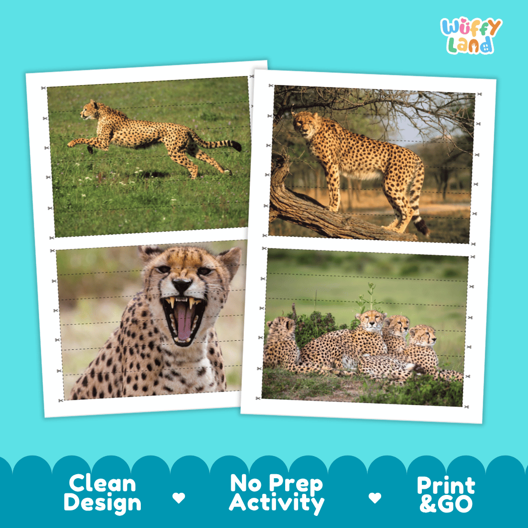 Cheetah Cut and Match Activity Worksheets | Safari Animal Puzzle Printables