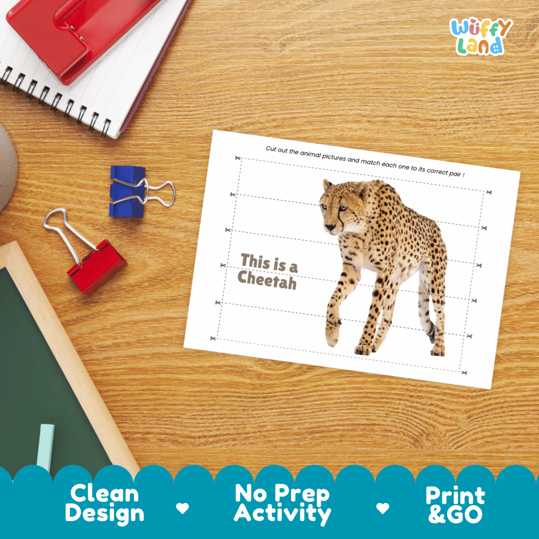Cheetah Cut and Match Activity Worksheets | Safari Animal Puzzle Printables