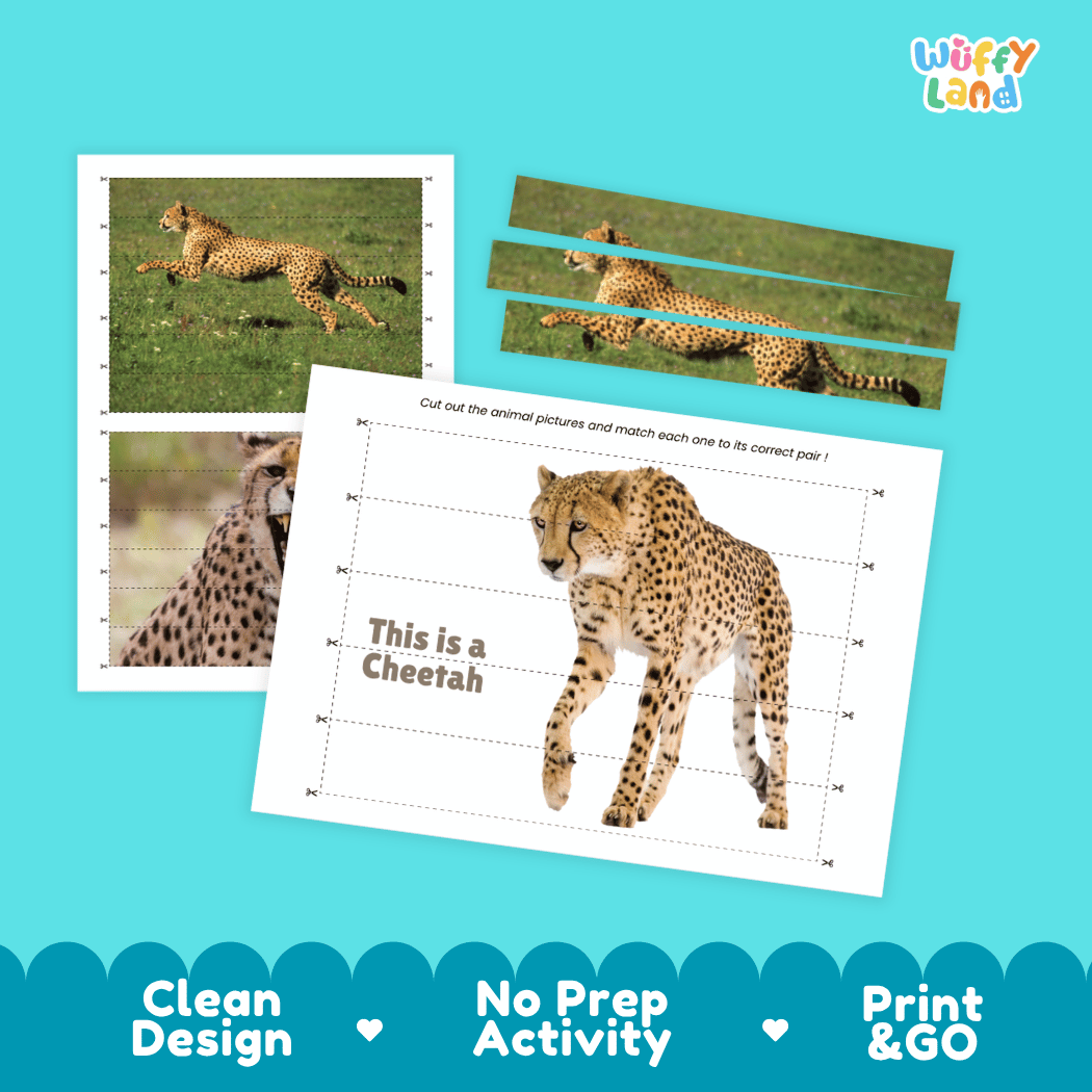 Cheetah Cut and Match Activity Worksheets | Safari Animal Puzzle Printables