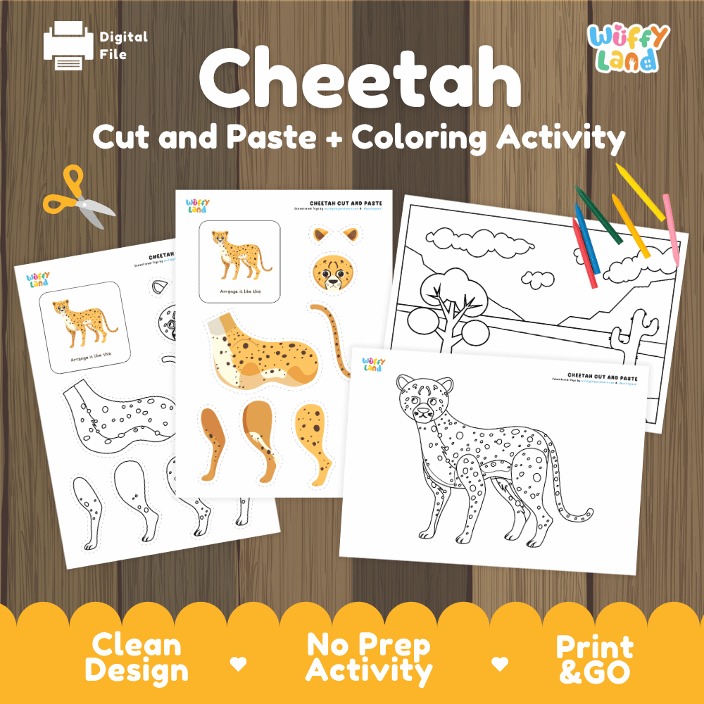 Cheetah Cut and Paste Craft and Coloring Pages Activity Worksheets