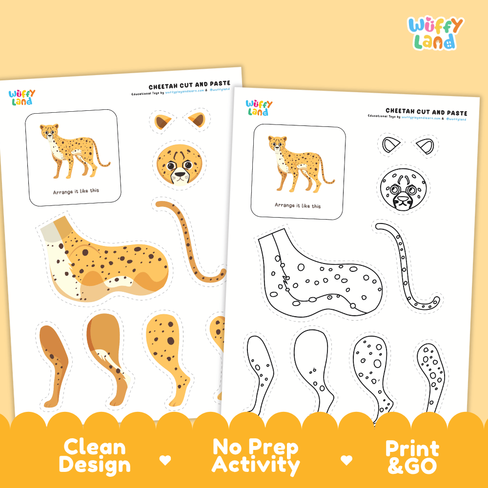 Cheetah Cut and Paste Craft and Coloring Pages Activity Worksheets